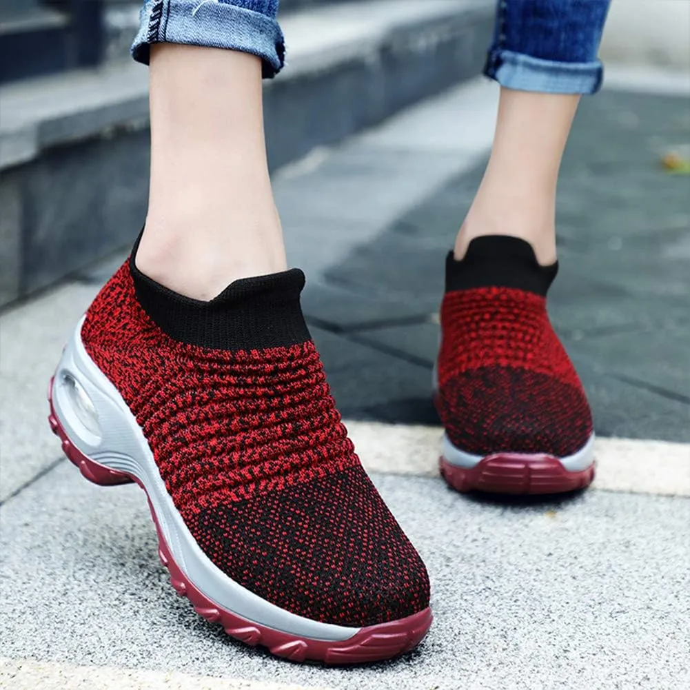 Women's Walking Shoes Breathable Mesh Sneakers Slip On Lightweight Work Shoes Knit Nurse Shoes Air Cushion Gym Modern Dance Shoes
