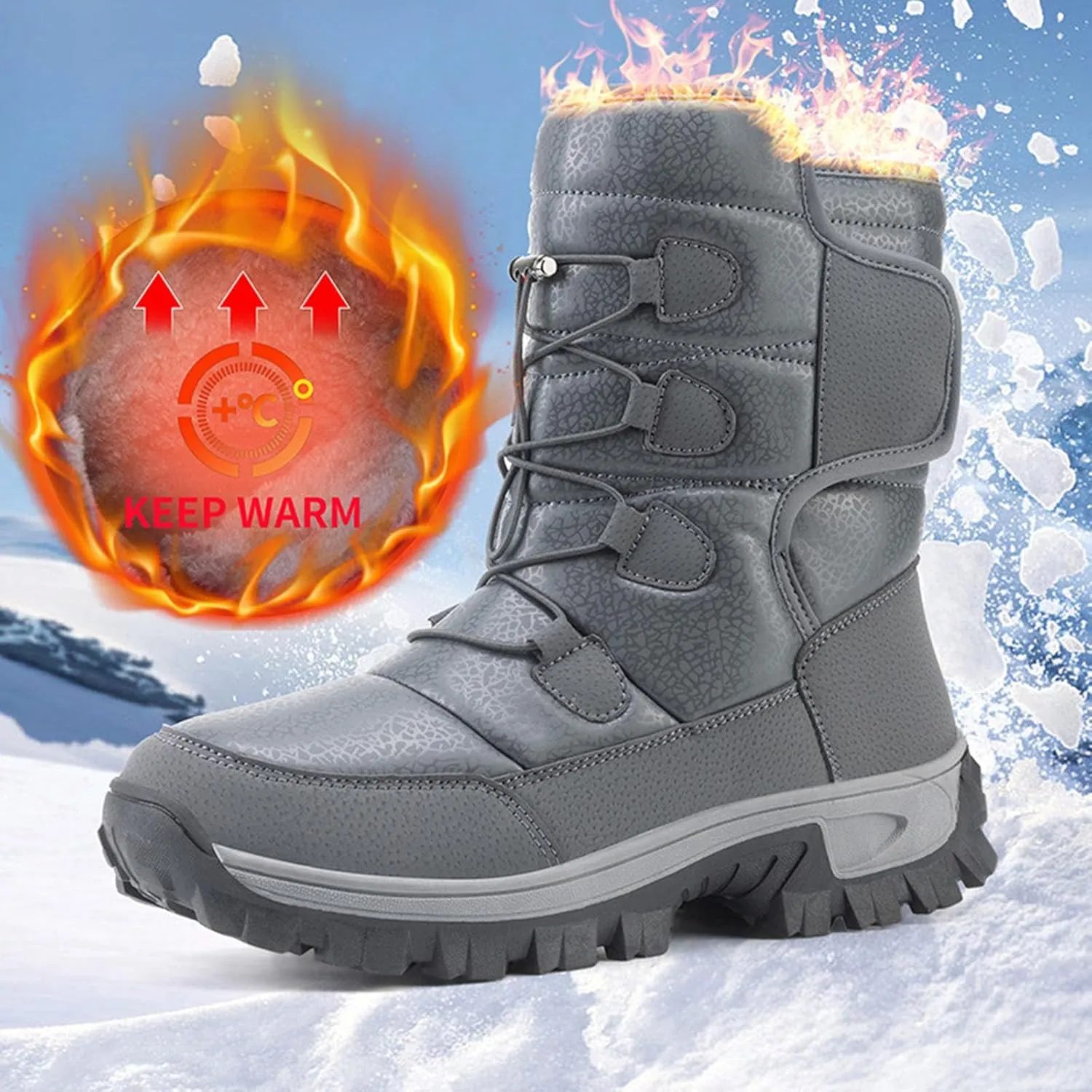 Womens Winter Snow Boots Waterproof Shoes Comfortable Hiking Tennis Booties Furry Mid Calf Fur Lined Winter Boots