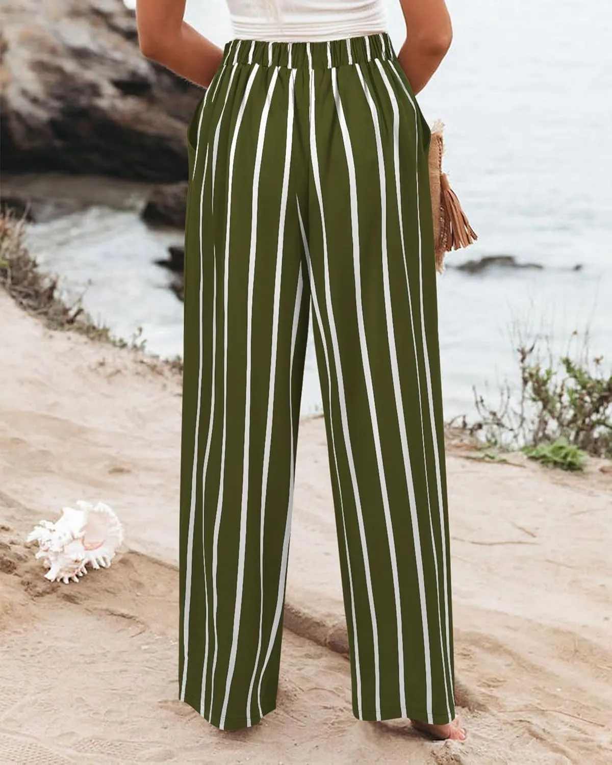 Work Pants for Women Casual High Waisted Wide Leg Pants Summer Comfy Straight Leg Dress Trousers Loose Beach Trouser