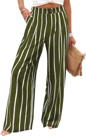 Work Pants for Women Casual High Waisted Wide Leg Pants Summer Comfy Straight Leg Dress Trousers Loose Beach Trouser