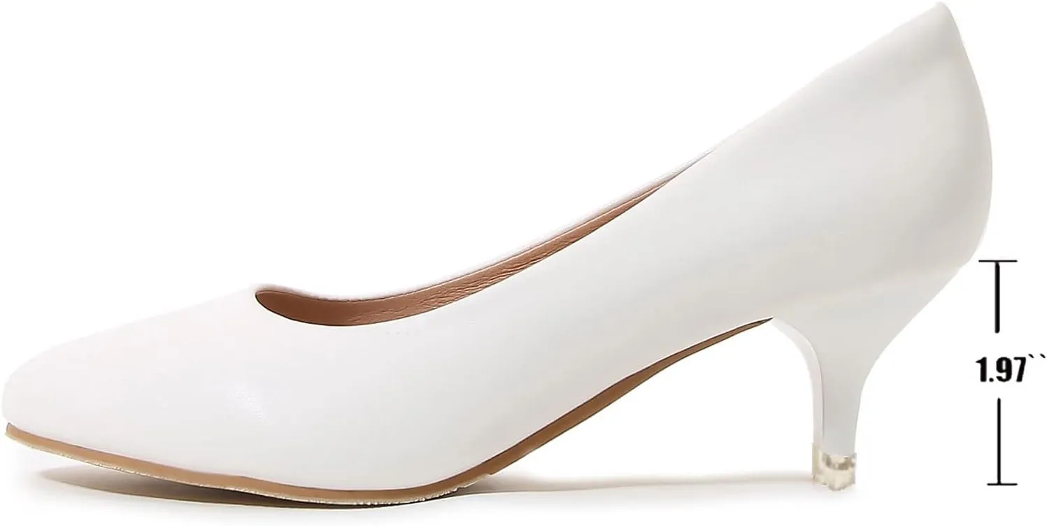 WUIWUIYU Womens Lovely Colors Low Kitten Heel Pointed Toe Dress Work Wedding Pumps Bridal Heeled Shoes