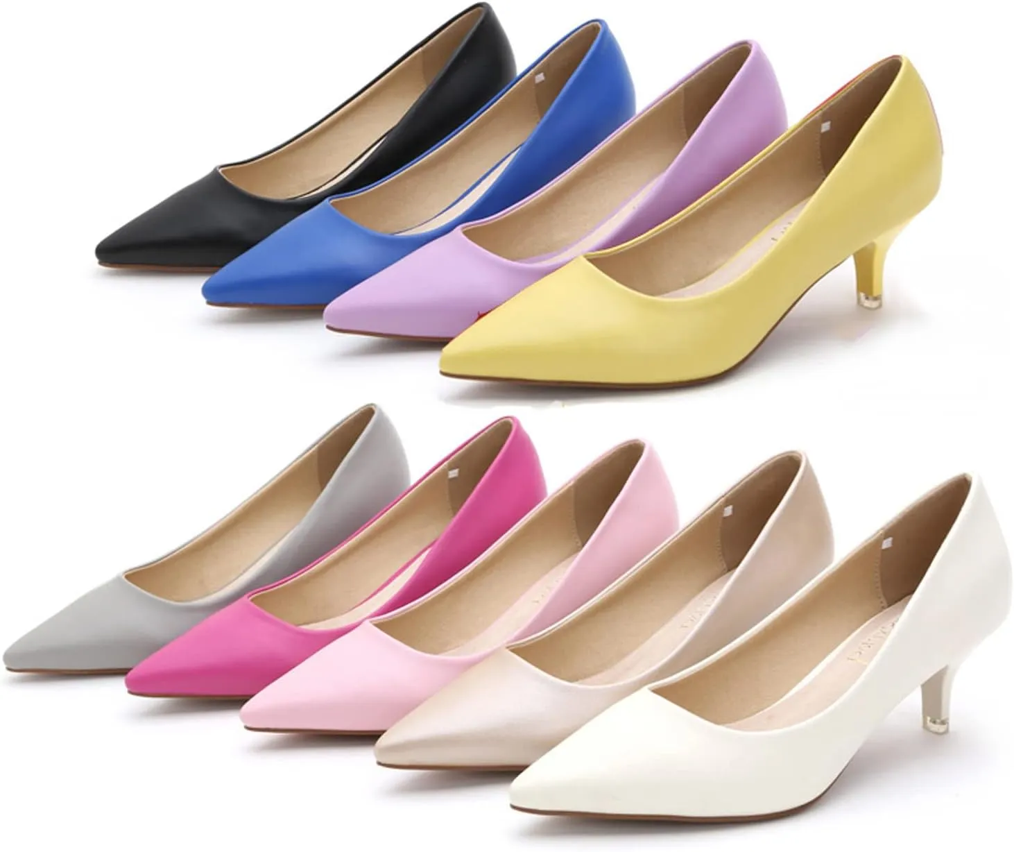 WUIWUIYU Womens Lovely Colors Low Kitten Heel Pointed Toe Dress Work Wedding Pumps Bridal Heeled Shoes