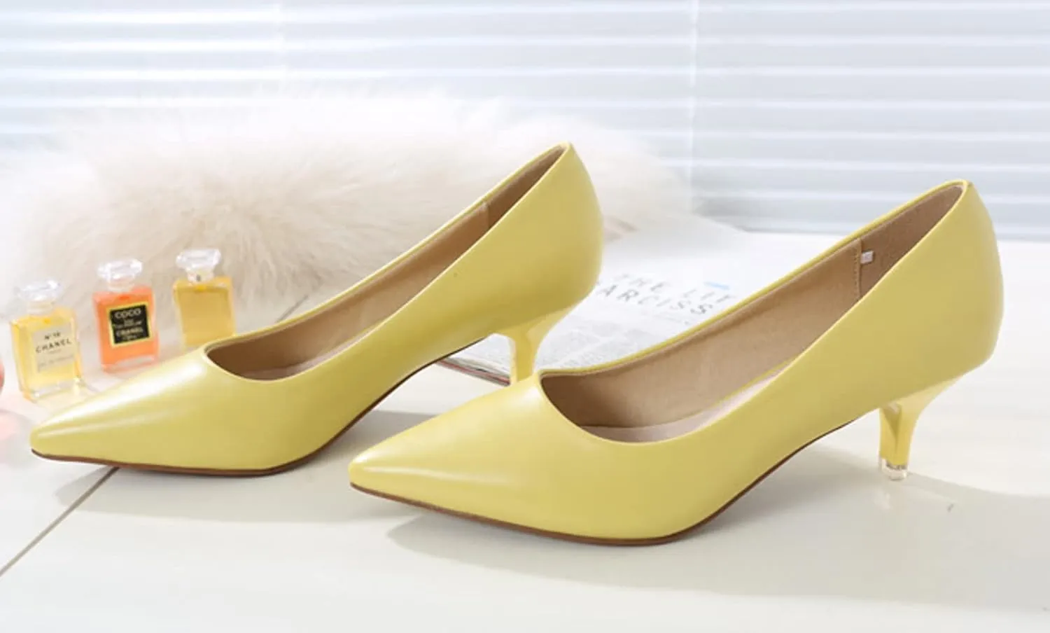 WUIWUIYU Womens Lovely Colors Low Kitten Heel Pointed Toe Dress Work Wedding Pumps Bridal Heeled Shoes