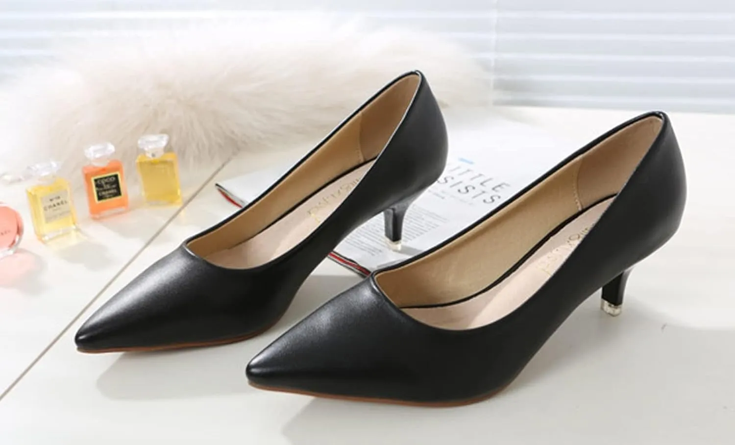 WUIWUIYU Womens Lovely Colors Low Kitten Heel Pointed Toe Dress Work Wedding Pumps Bridal Heeled Shoes