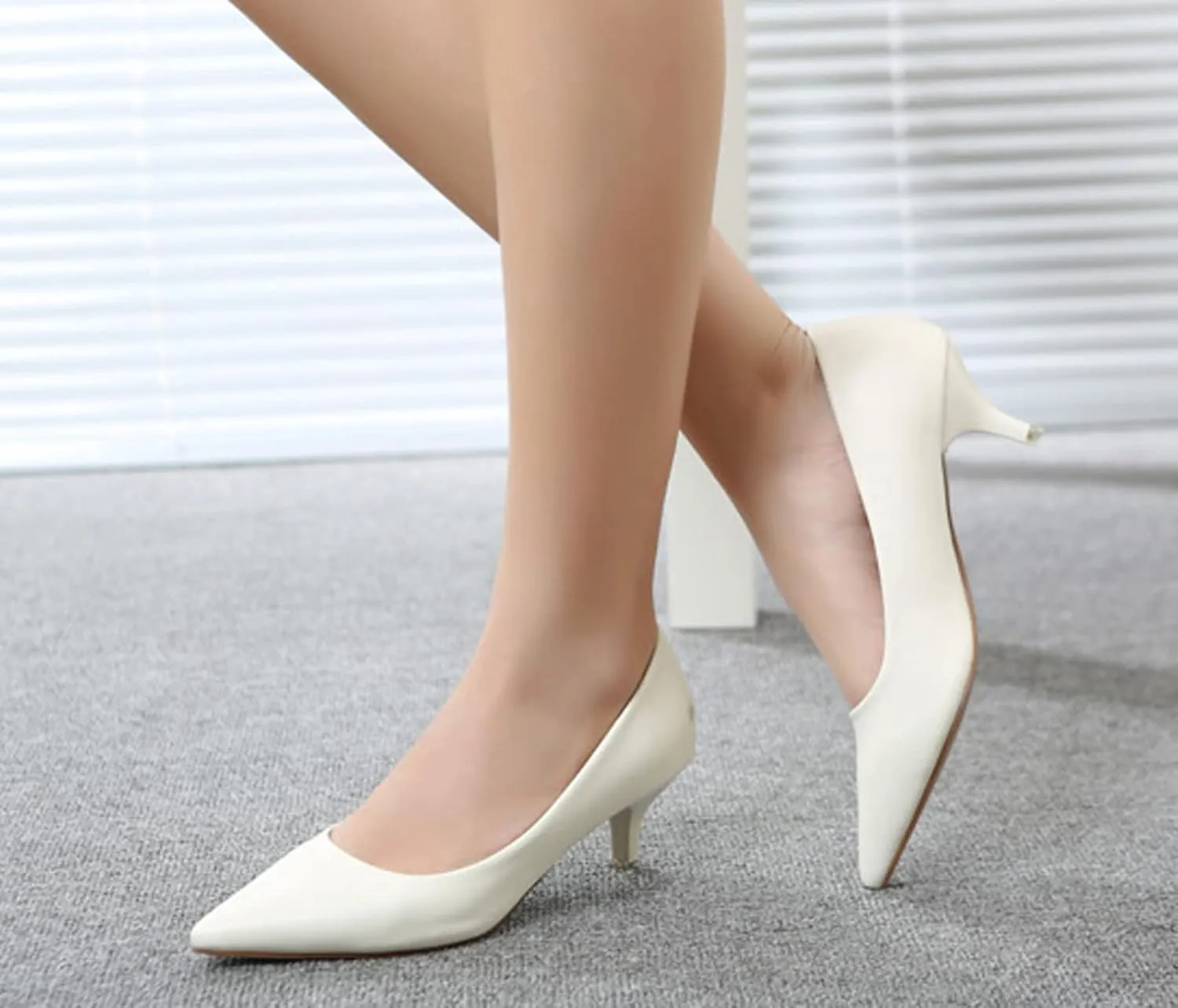 WUIWUIYU Womens Lovely Colors Low Kitten Heel Pointed Toe Dress Work Wedding Pumps Bridal Heeled Shoes