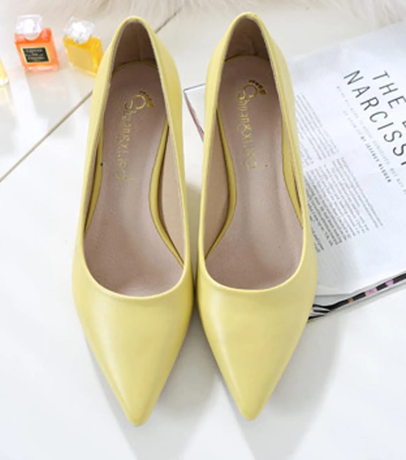 WUIWUIYU Womens Lovely Colors Low Kitten Heel Pointed Toe Dress Work Wedding Pumps Bridal Heeled Shoes