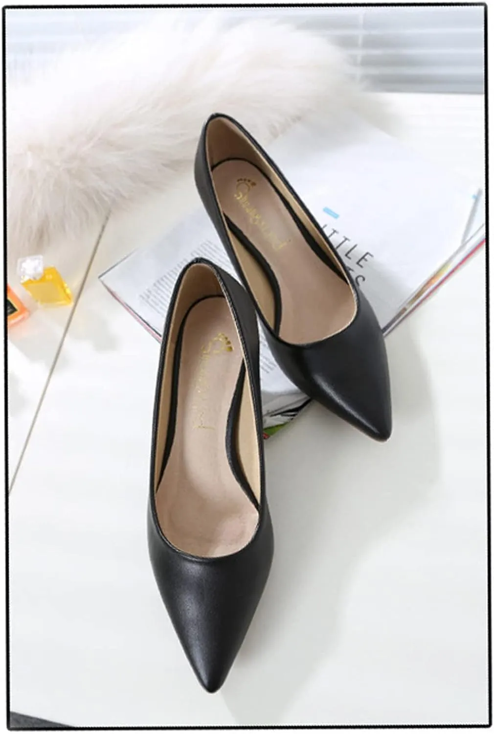 WUIWUIYU Womens Lovely Colors Low Kitten Heel Pointed Toe Dress Work Wedding Pumps Bridal Heeled Shoes