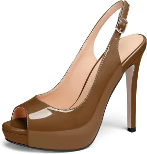 YODEKS Women's Peep Toe High Heel Slingback Pumps Platform Party Dress Shoes