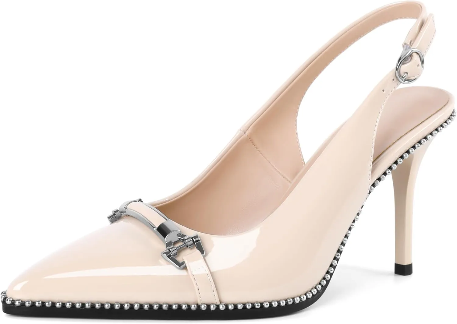 YODEKS Women's Slingback Heels Pointed Toe Beaded High Heel Pumps 3.5 Inch Shoes US Size 5-13