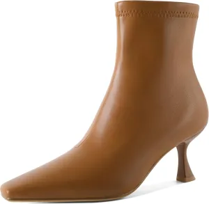 Zamikoo Ankle Boots for Women Low Heel Square Pointed Toe Stretch Kitten Heels Short Booties Side Zipper 2.5 Inches