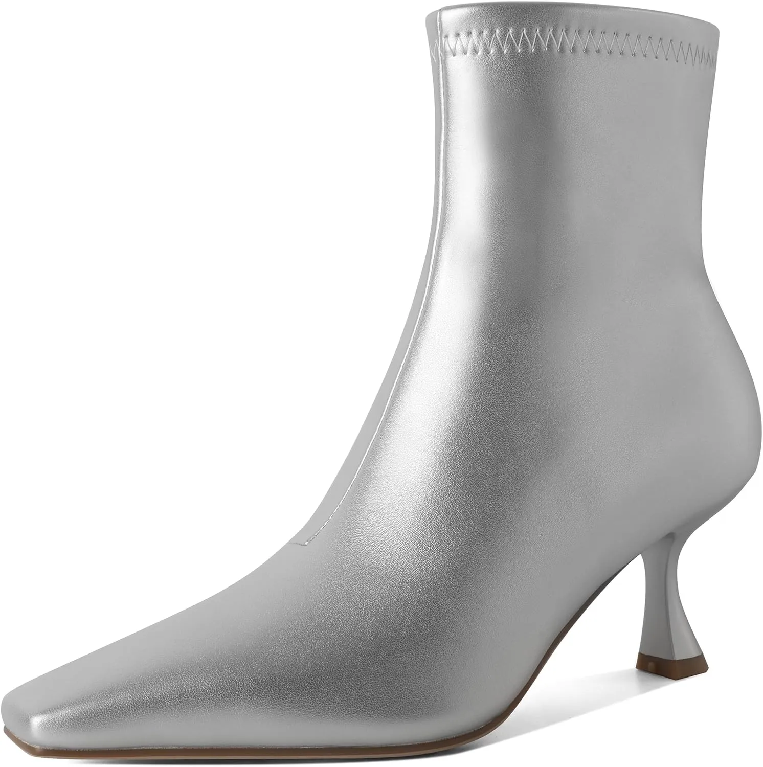 Zamikoo Ankle Boots for Women Low Heel Square Pointed Toe Stretch Kitten Heels Short Booties Side Zipper 2.5 Inches