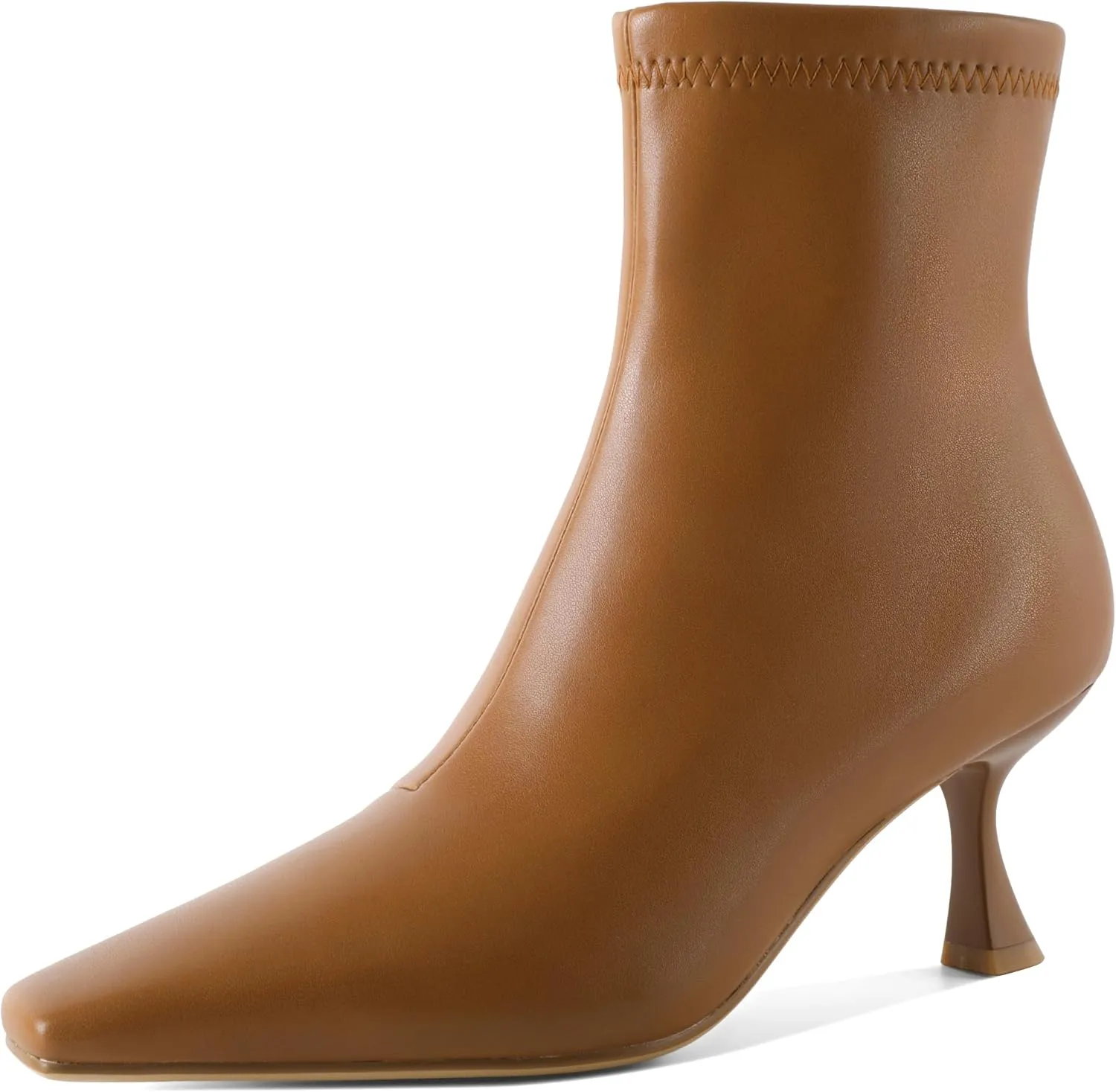 Zamikoo Ankle Boots for Women Low Heel Square Pointed Toe Stretch Kitten Heels Short Booties Side Zipper 2.5 Inches
