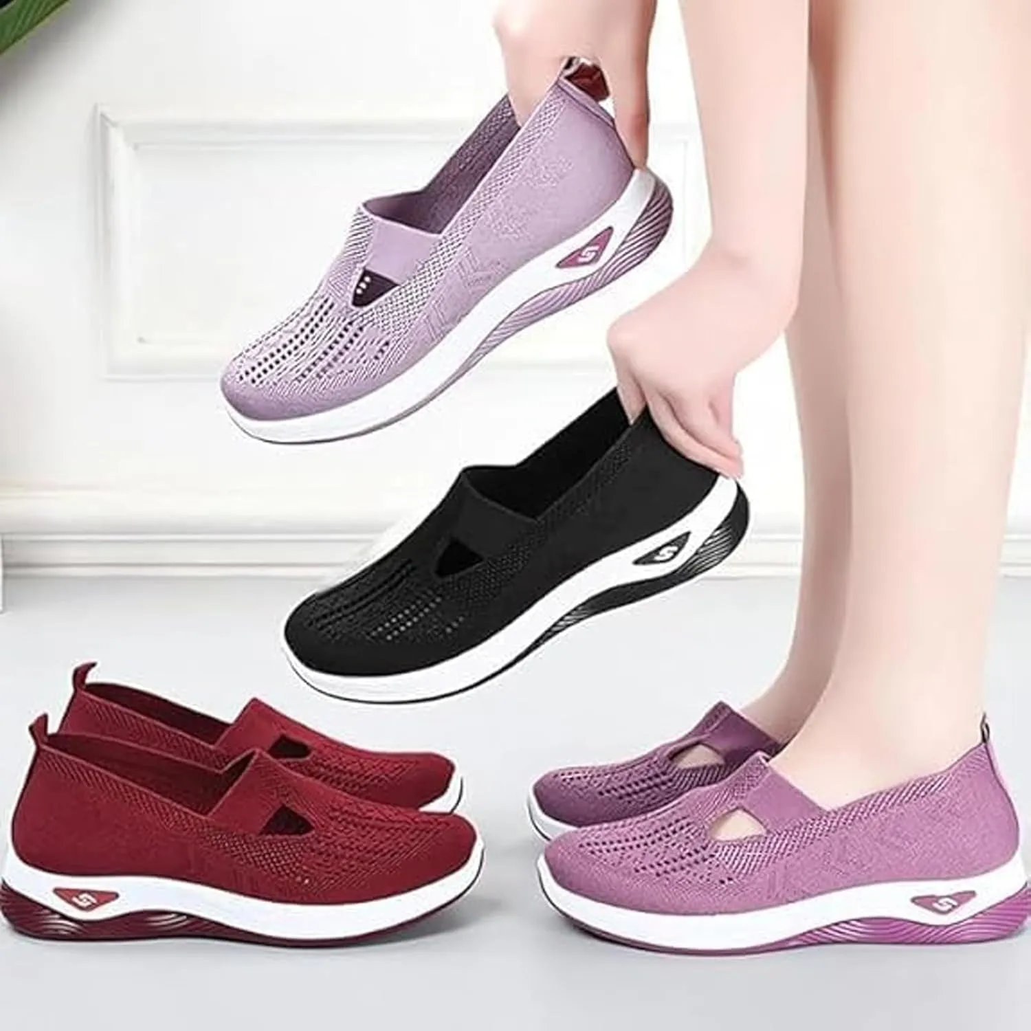 Zapatos Ortopdicos para Mujer Ligeros y Anchos, Women's Orthopedic Walking Shoes Slip on Trainers Comfortable Casual Athletic Shoe Soft Soled Arch Support Hands-Free Sneakers